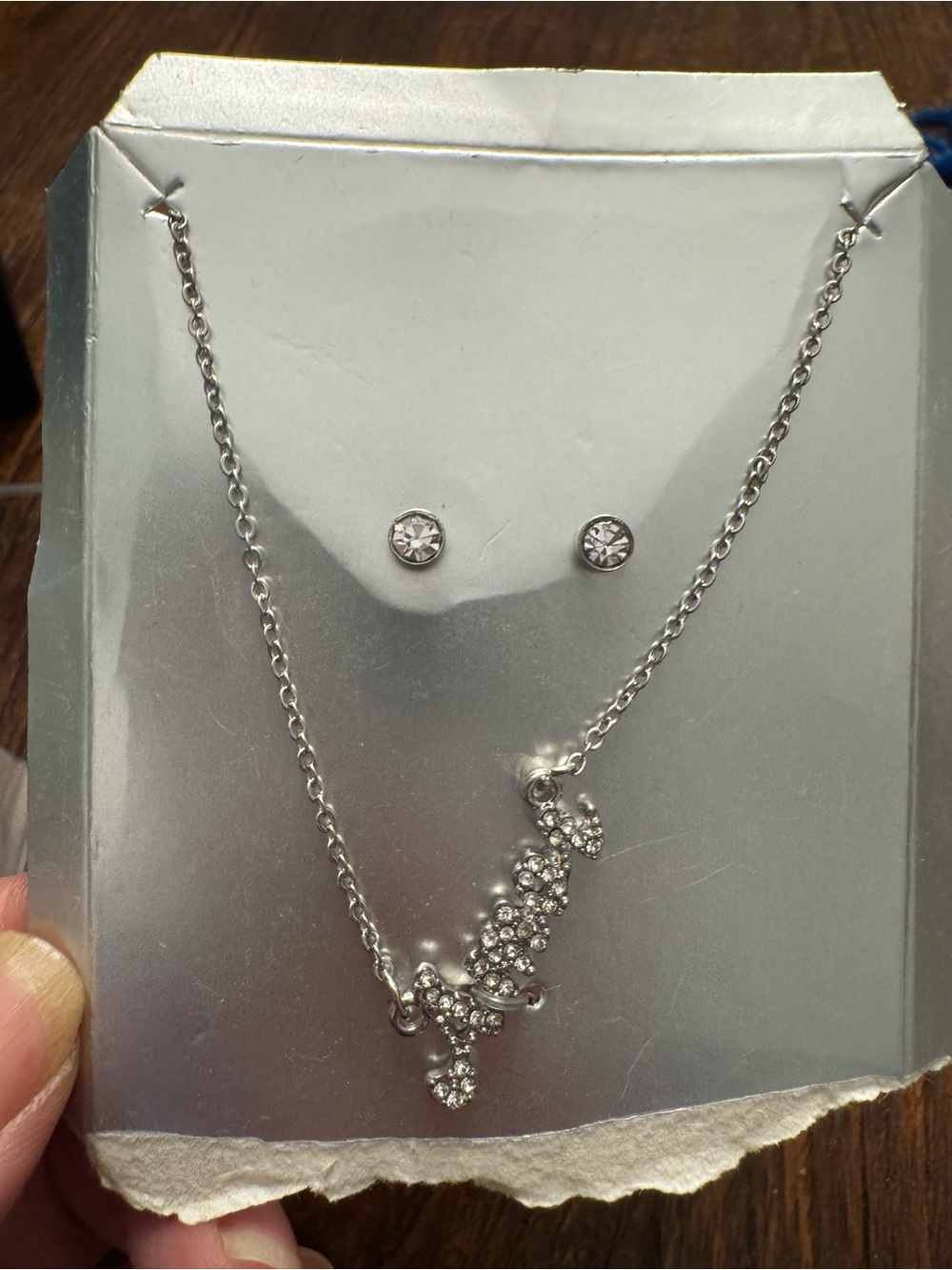 Silver Tone Clear Rhinestone Necklace & Stud Earrings Set Bridal Prom Jewelry